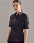 Bügelfreie Kurzarm Slim-Fit Bluse