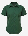 Damen Popeline Kurzarm Bluse - Bottle Green