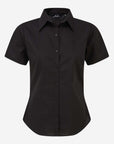 Damen Popeline Kurzarm Bluse - Schwarz