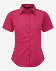 Damen Popeline Kurzarm Bluse - Hot Pink