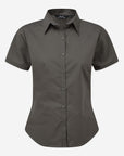 Damen Popeline Kurzarm Bluse - Dark Grey