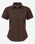 Damen Popeline Kurzarm Bluse - Brown