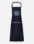 Denim Latzschürze mit Kontrastbesatz - Indigo Denim