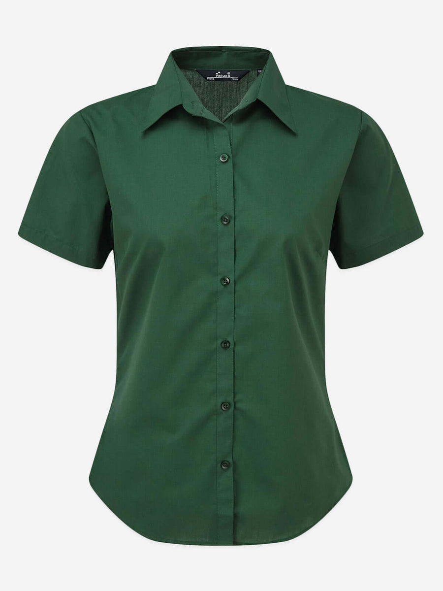 Damen Popeline Kurzarm Bluse - Bottle Green