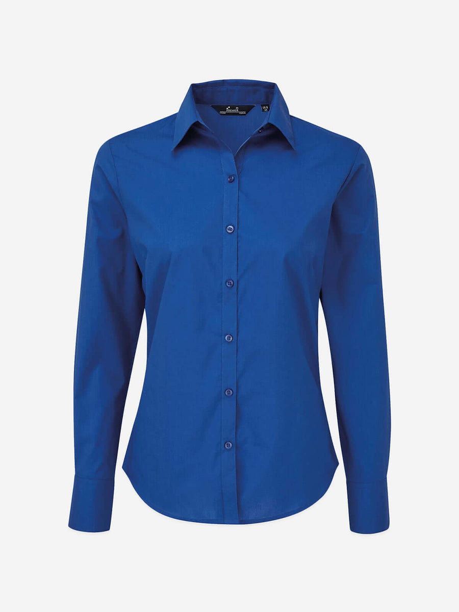 Damen Popeline Langarm Bluse - Royal Blue