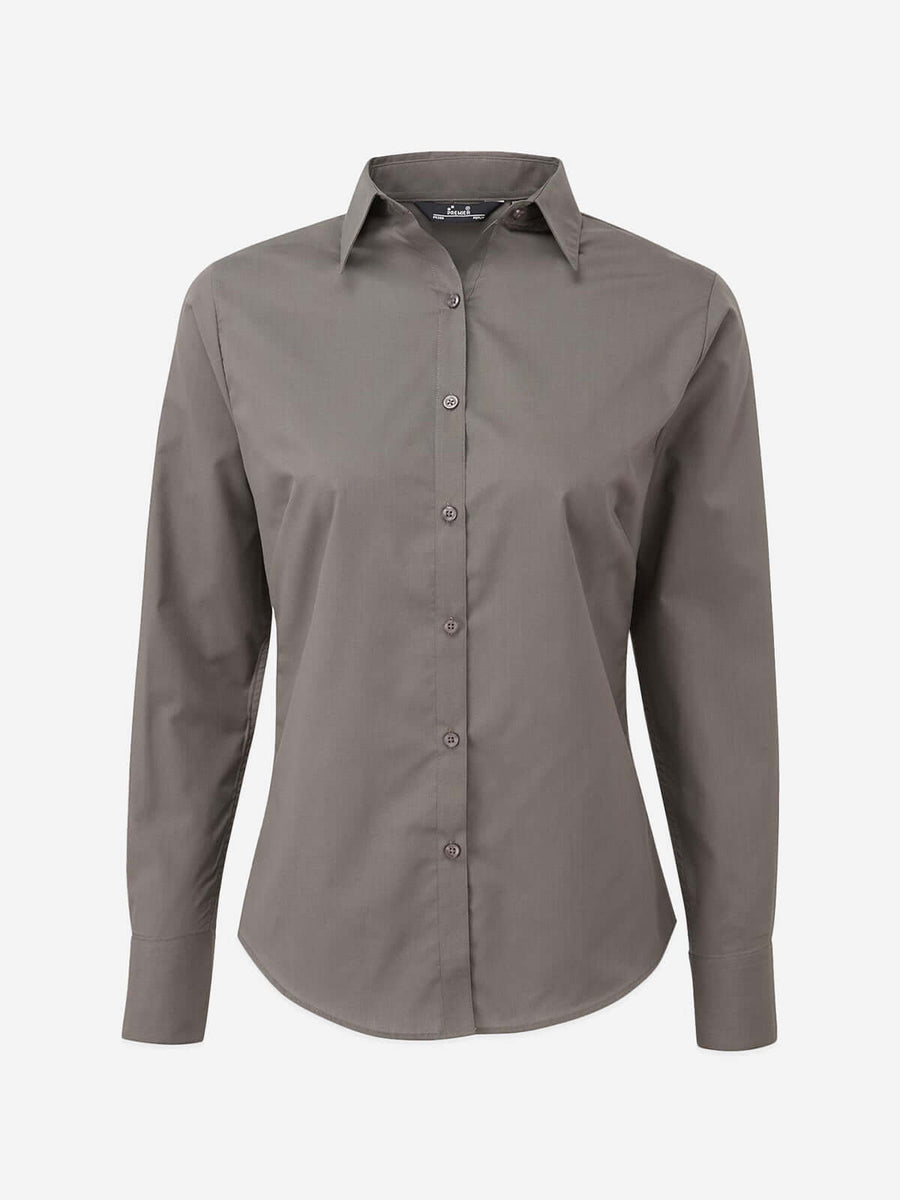 Damen Popeline Langarm Bluse - Dark Grey