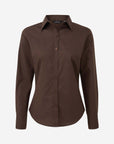 Damen Popeline Langarm Bluse - Brown