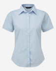 Damen Popeline Kurzarm Bluse - Light Blue