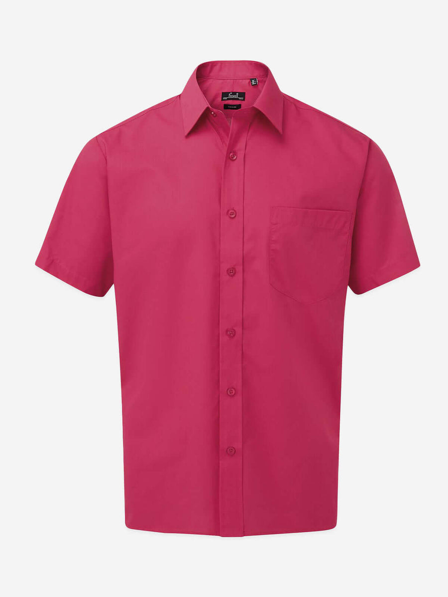 Herren Popeline Kurzarm Hemd - Hot Pink
