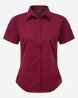 Damen Popeline Kurzarm Bluse - Burgundy